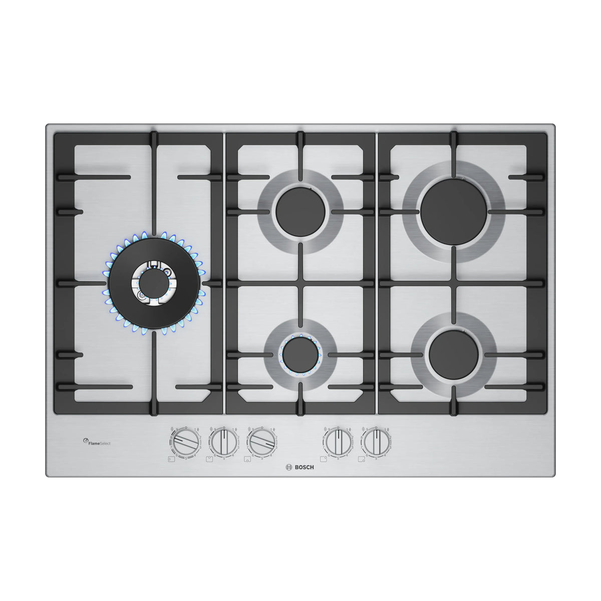 Placa de gas Bosch PCS7A5I90 de 75 cm con 5 fuegos y FlameSelect