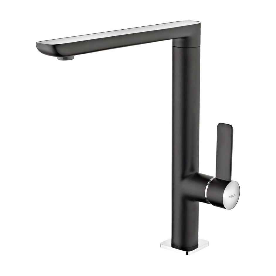 Grifo de cocina Teka FO 915 monomando, caño alto giratorio, negro y cromo