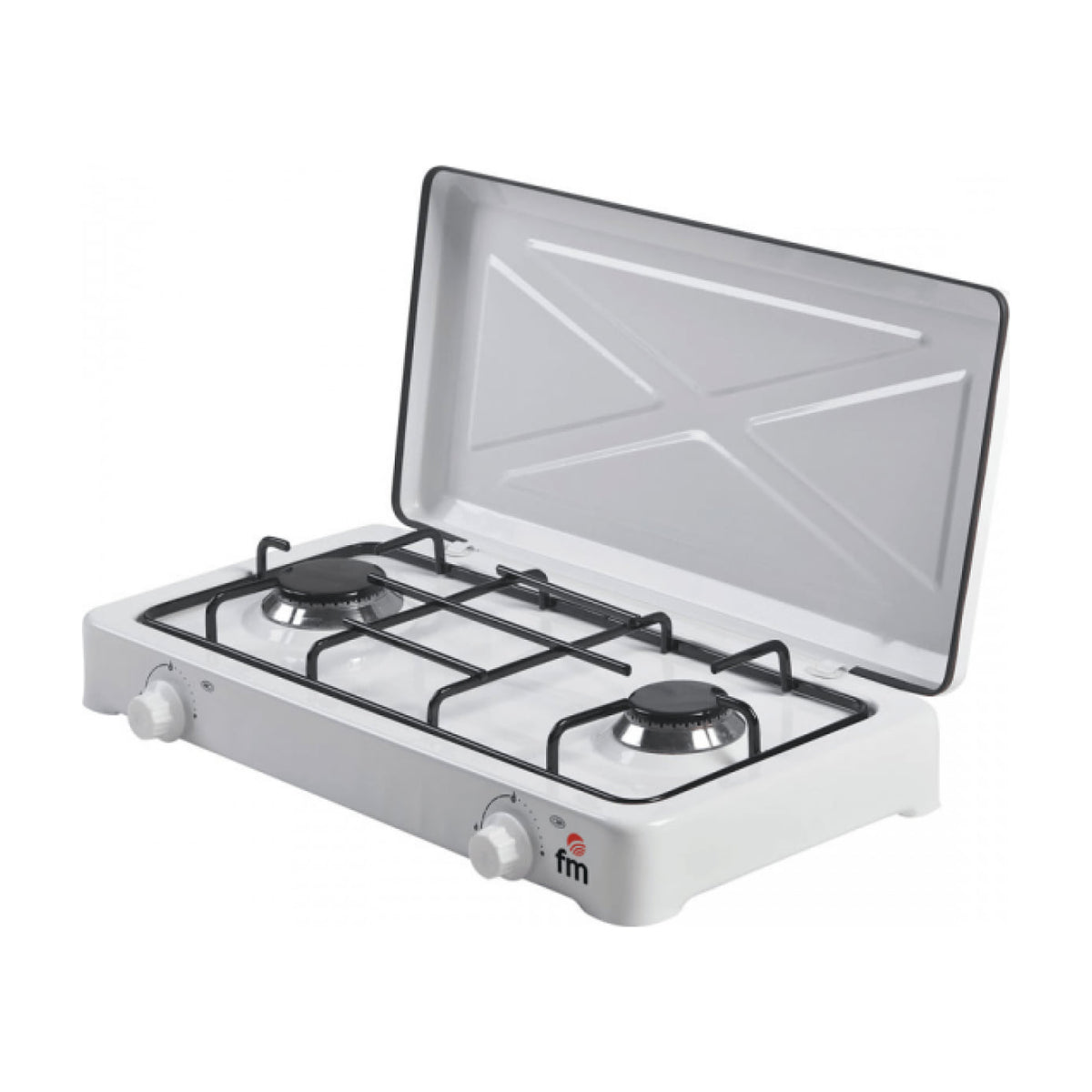 Hornillo de gas FM HG-200 de sobremesa, 2 fuegos, blanco