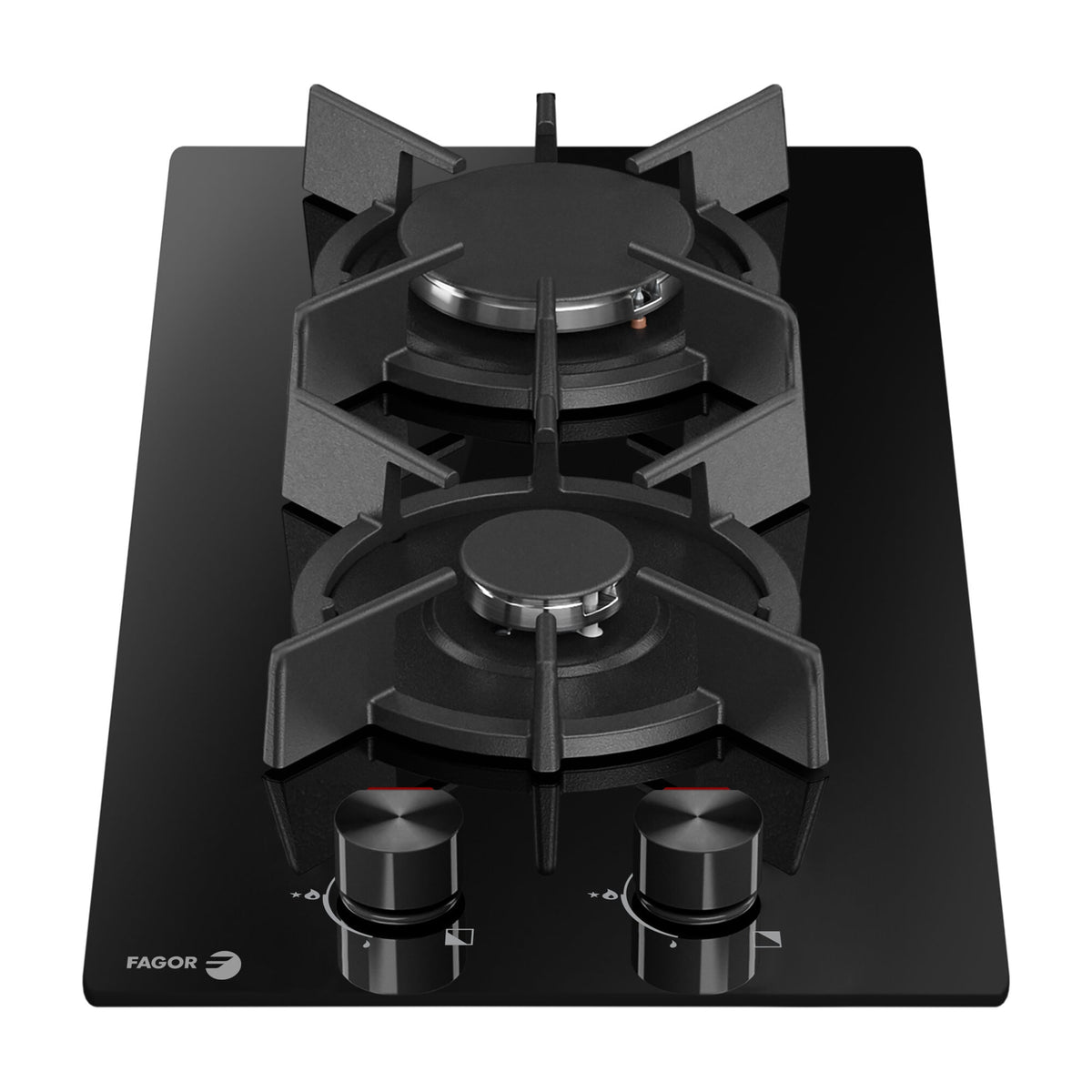 Placa de gas Fagor 3MCF-2GSTA, 2 fuegos y cristal templado negro