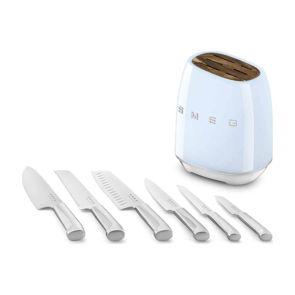 Bloque de cuchillos Smeg KBSF02PB con 6 cuchillos, azul pastel