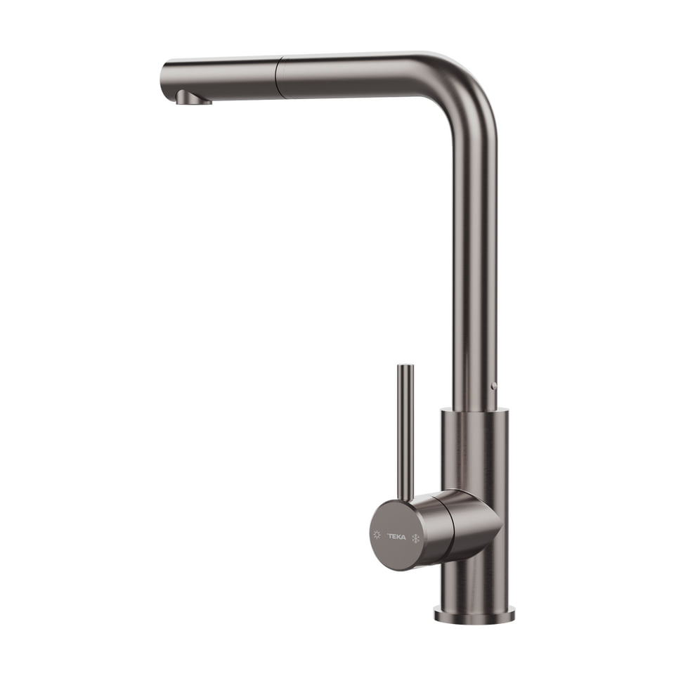 Grifo de cocina Teka UNI 9331 titanio, monomando con caño alto extraíble