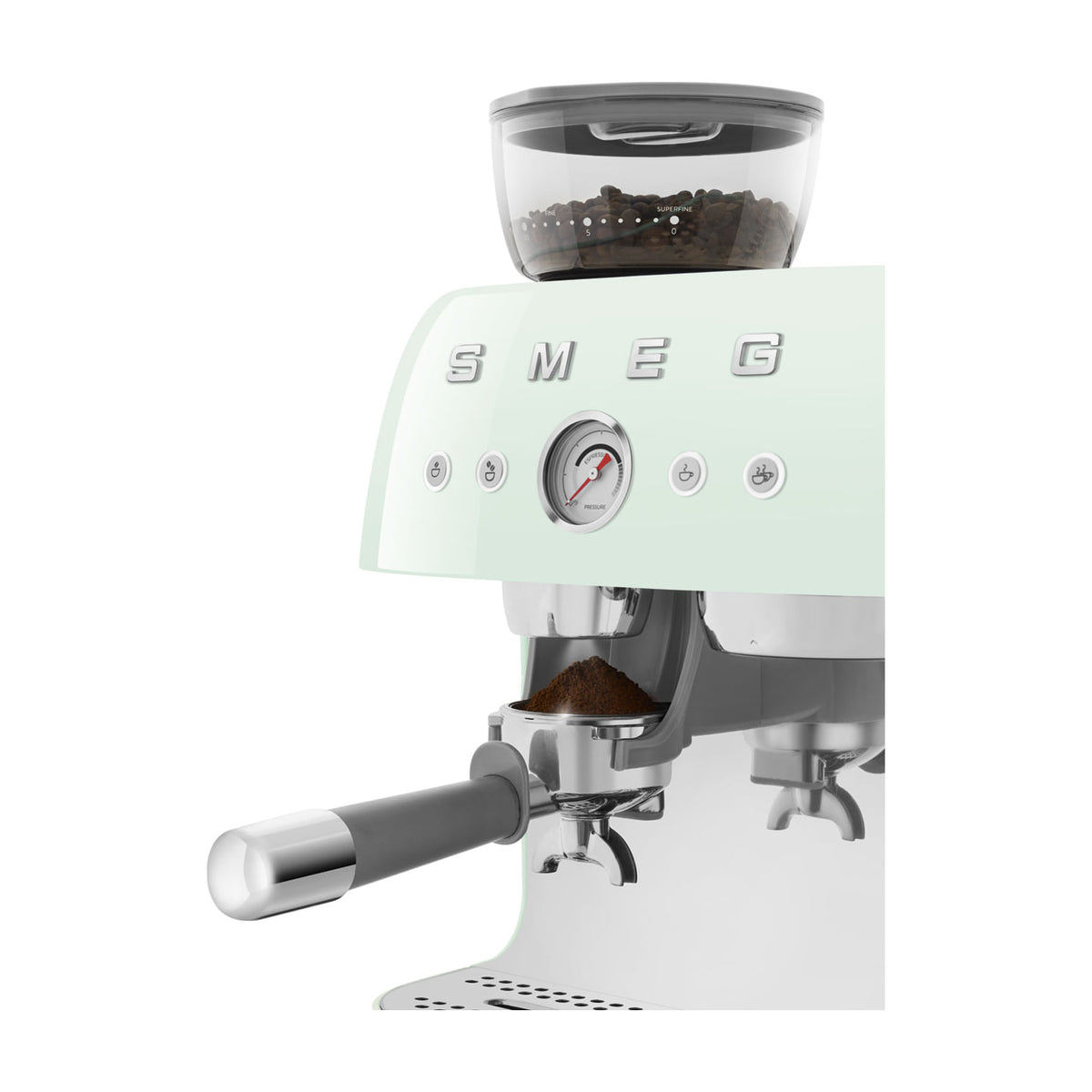 Cafetera espresso Smeg EGF03PGEU con molinillo integrado, verde pastel