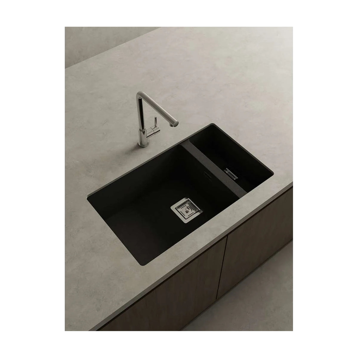 Fregadero de granito Poalgi Zie 70 1½C, Basalt mate, una cubeta y media