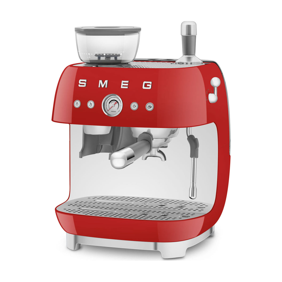 Cafetera espresso manual Smeg EGF03RDEU roja con molinillo integrado y doble thermoblock