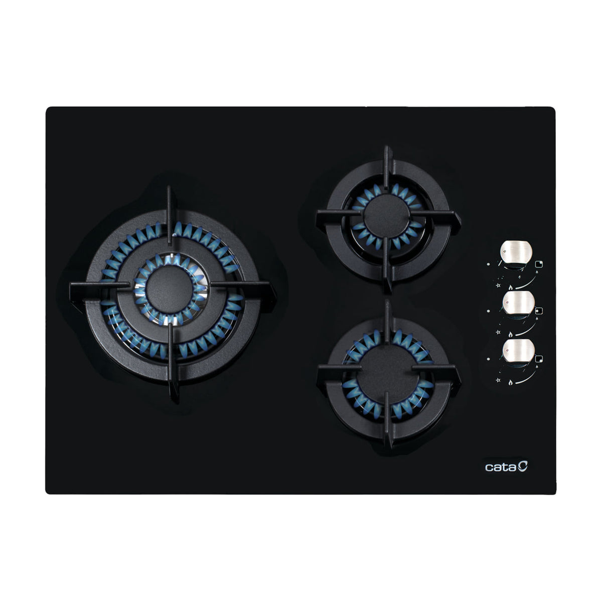 Placa de gas CATA CCI 5003 BK, 3 quemadores y cristal negro