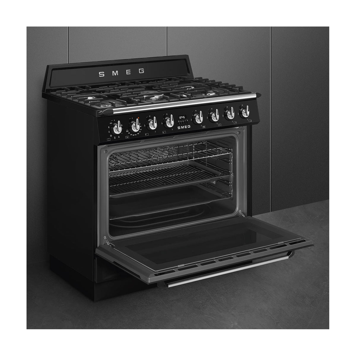 Cocina de gas Smeg TR90GMBL con 5 zonas y horno eléctrico de 115 l