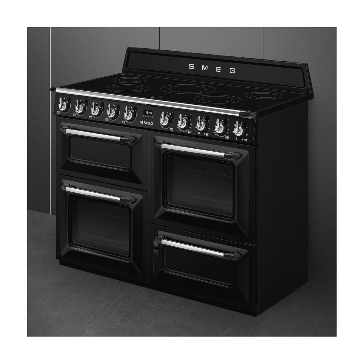 Cocina de inducción Smeg TR4110IBL2, 110 cm, negra con tres hornos