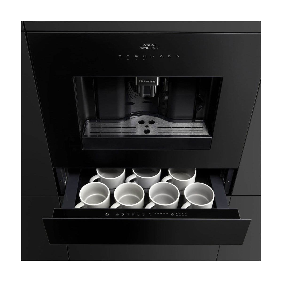 Cajón calientaplatos Hisense WDH14BG, cristal negro y control táctil