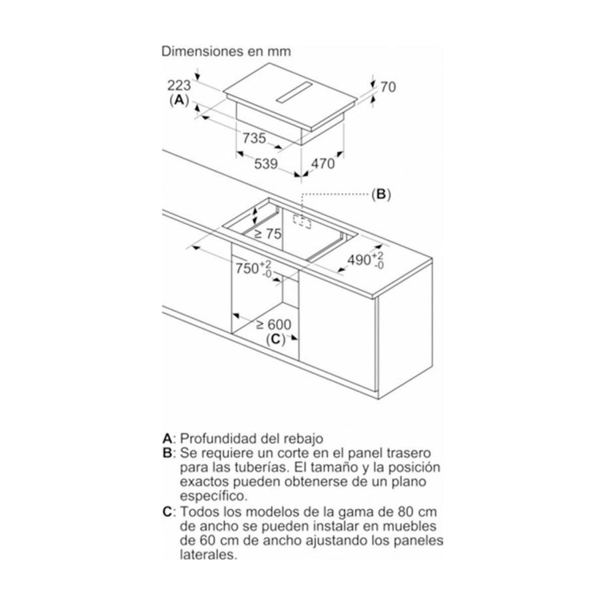 Placa de inducción con extractor Bosch PXX875D67E, 80 cm, FlexInducción