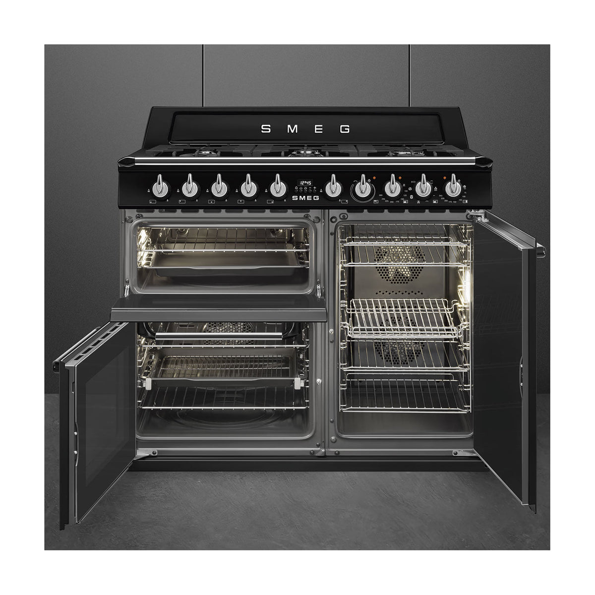 Cocina de gas Smeg TR103BL de 100 cm con 6 quemadores y tres hornos eléctricos