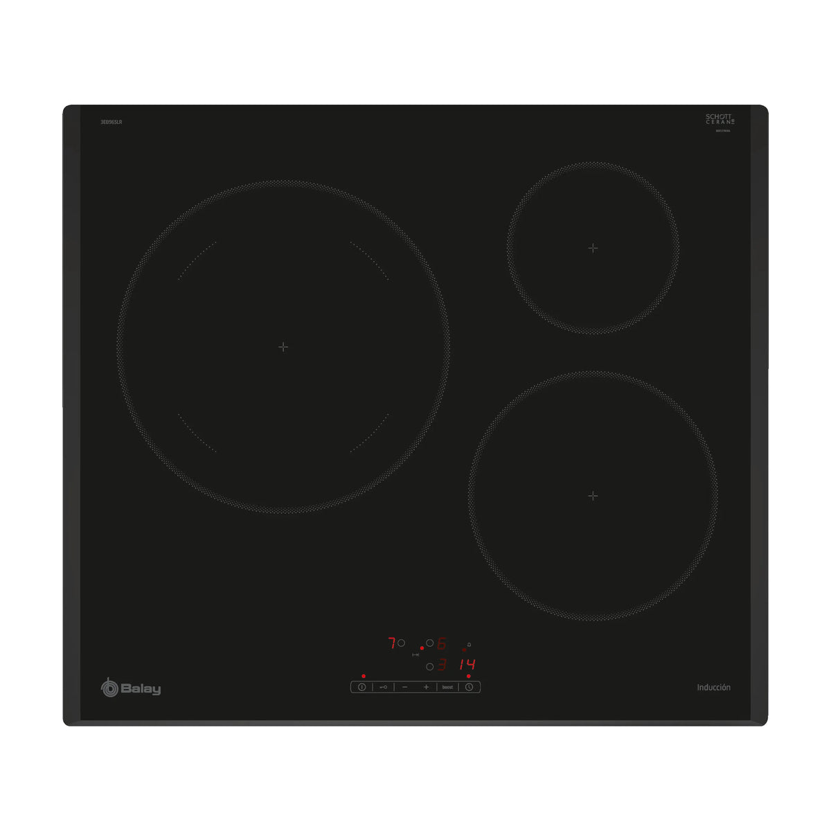 Placa de inducción Balay 3EB965LR de 60 cm, 3 zonas y zona gigante de 28 cm