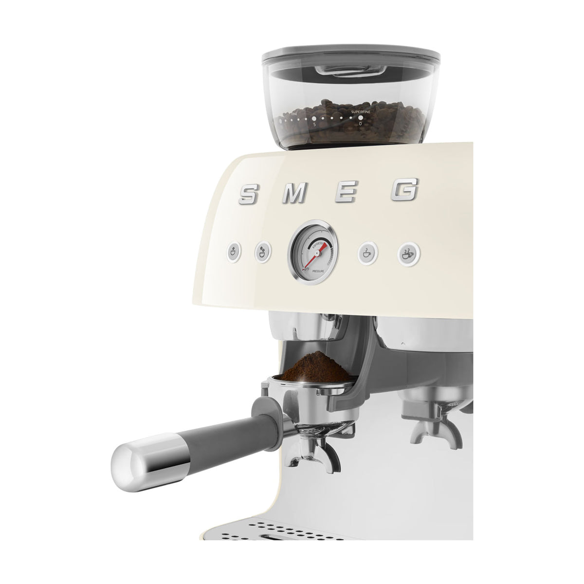Cafetera espresso Smeg EGF03CREU con molinillo integrado, color crema