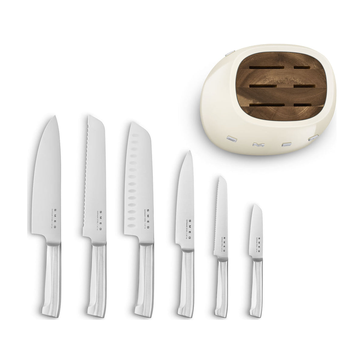Bloque de cuchillos Smeg KBSF02CR con 6 cuchillos de acero alemán, crema