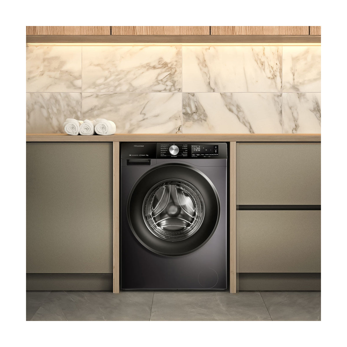 Lavadora Hisense WF3S9043BB3 de 9 kg y 1400 rpm, negra
