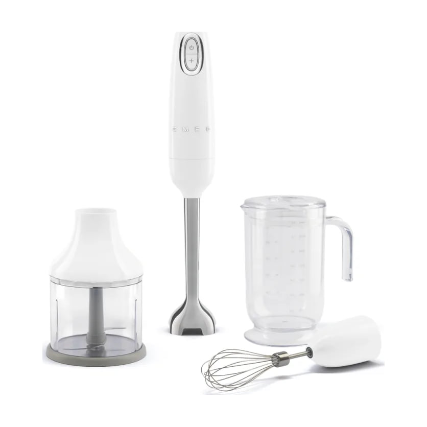 Batidora de mano Smeg HBF03WHEU de 700 W con turbo y accesorios, blanca