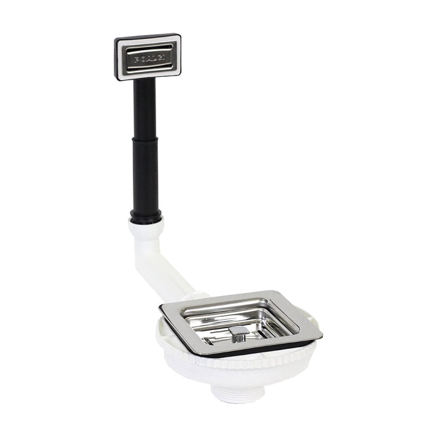 Válvula de fregadero Poalgi POA005N cuadrada con rebosadero, inox satinado