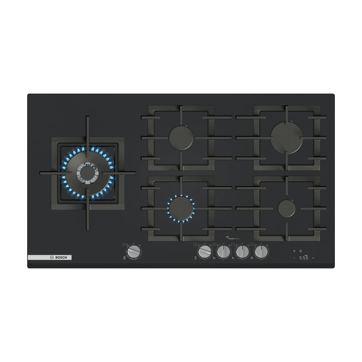 Placa de gas Bosch PRS9A6H40 de 90 cm con 5 quemadores y FlameSelect
