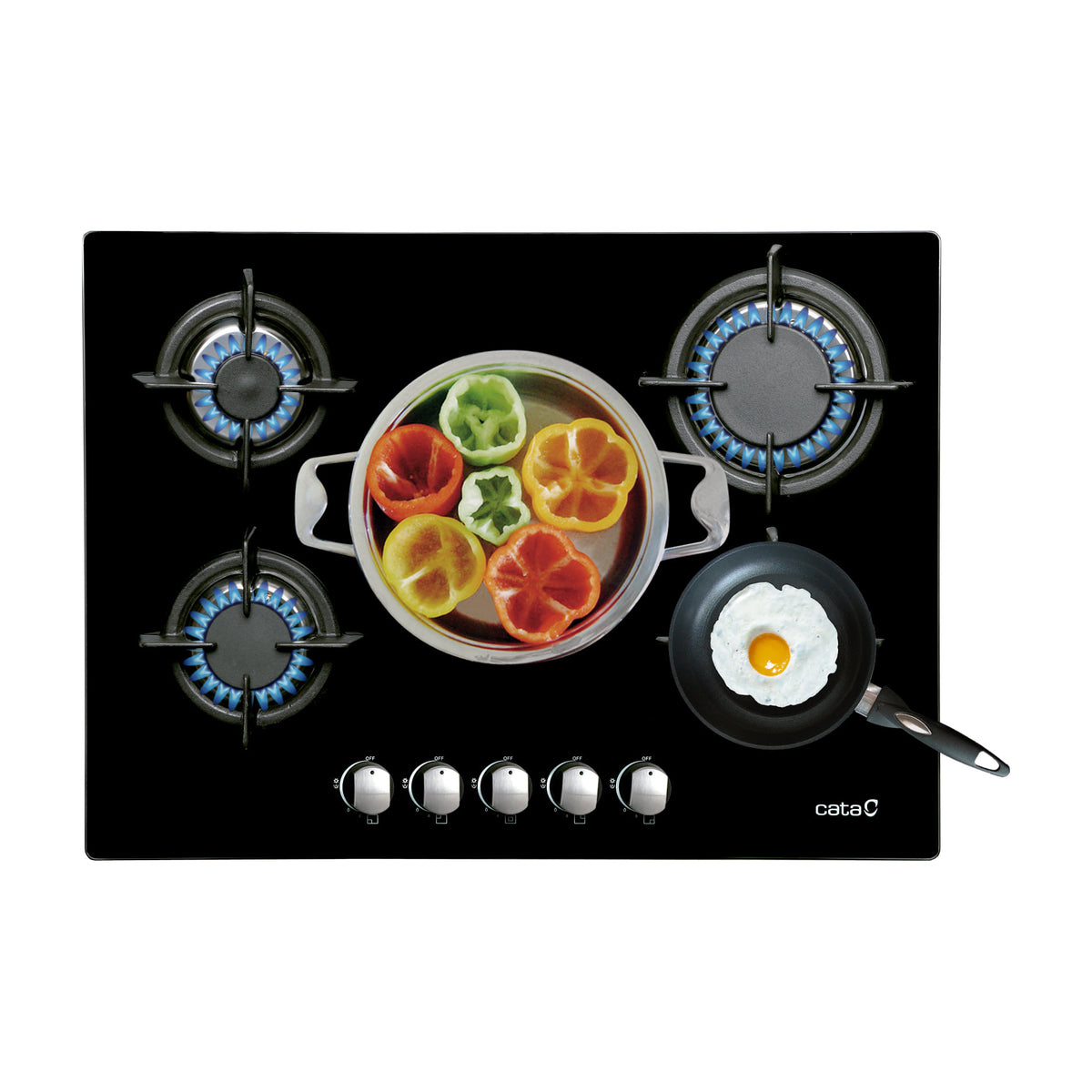 Placa de gas CATA L-7005 CI de 70 cm con 5 quemadores y cristal negro