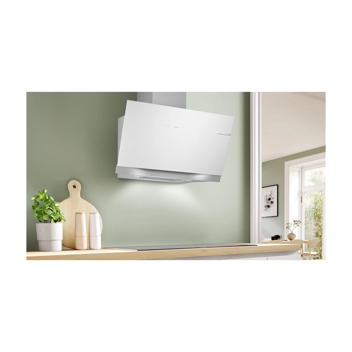 Campana decorativa inclinada Bosch DWK91LT20, 90 cm, cristal blanco