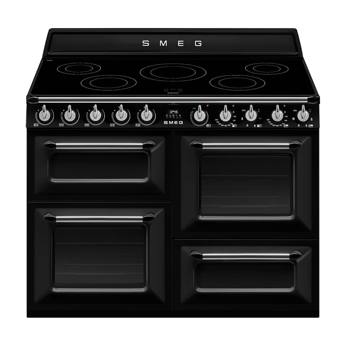 Cocina de inducción Smeg TR4110IBL2, 110 cm, negra con tres hornos