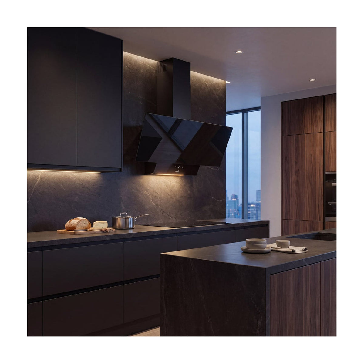Campana decorativa CATA Juno 9000 GBK de 90 cm en cristal negro