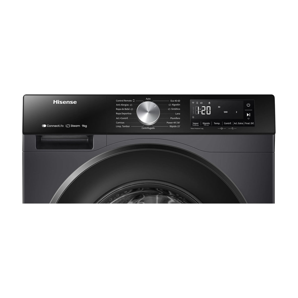 Lavadora Hisense WF3S9043BB3 de 9 kg y 1400 rpm, negra