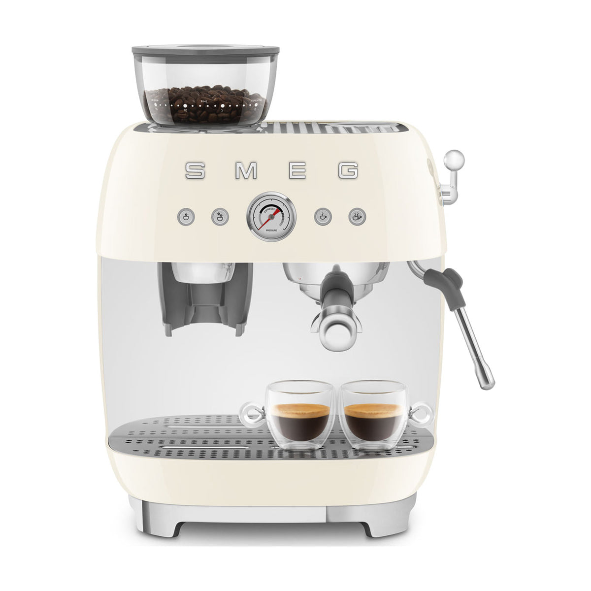 Cafetera espresso Smeg EGF03CREU con molinillo integrado, color crema
