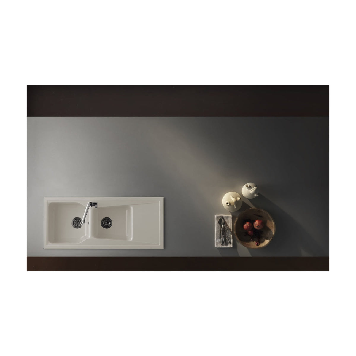 Fregadero de resina Poalgi City 322 Roc Stone®, dos cubetas, blanco brillo
