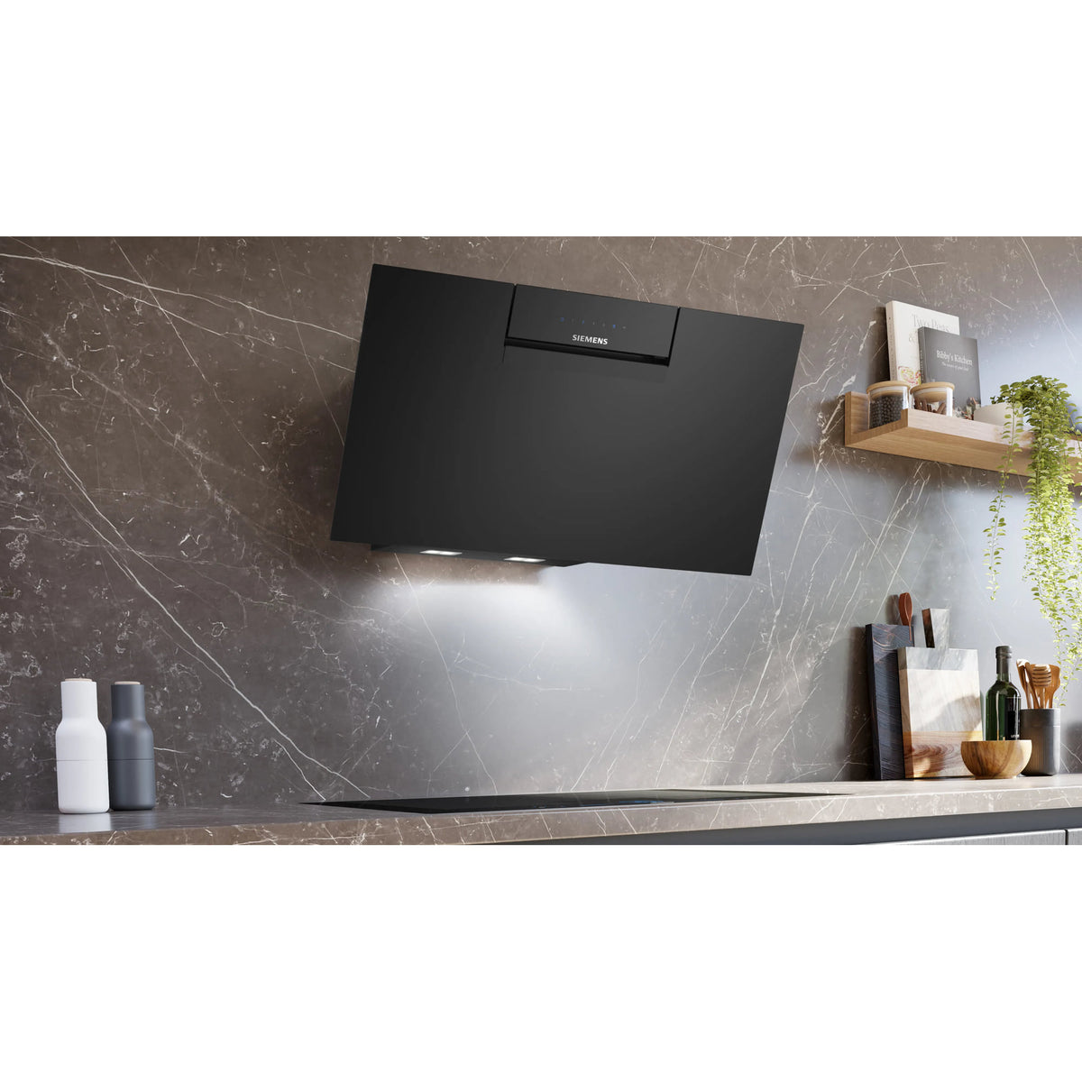 Campana decorativa Siemens LC87KFN60 de 80 cm en cristal negro con Home Connect