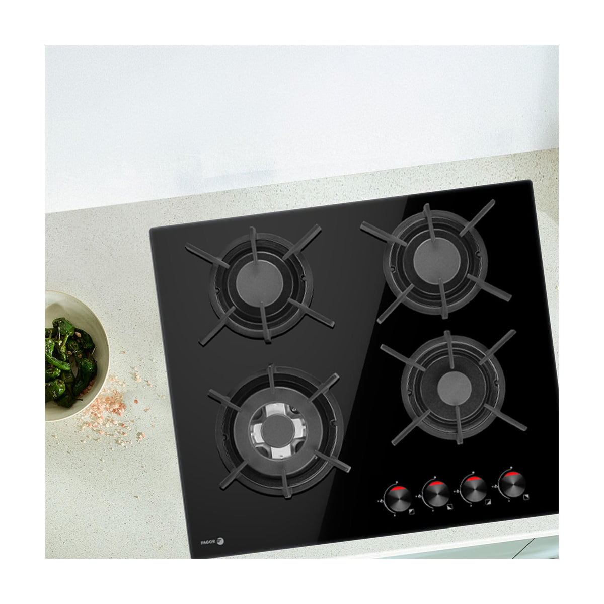 Placa de gas Fagor 3CFI-4GLSPB de 59 cm con quemador wok de 3,5 kW