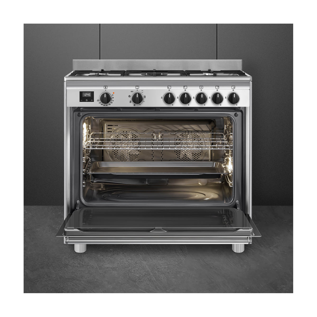 Cocina de gas Smeg BG91X2 con 5 fuegos y horno eléctrico de 115 l