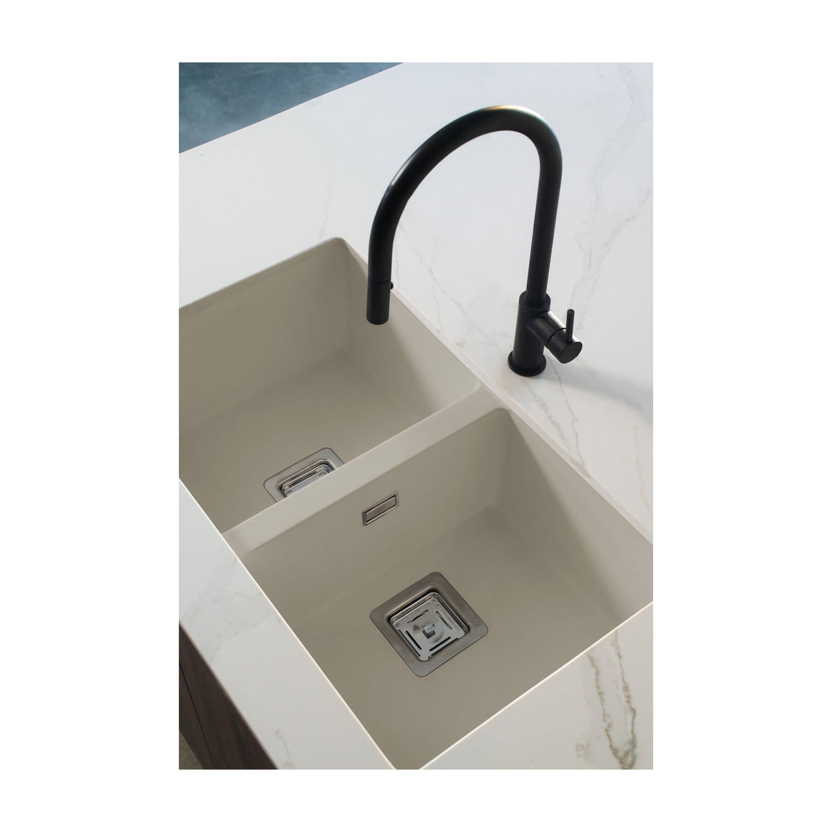 Fregadero Poalgi Zie 70 2C de granito Hekla, dos cubetas, Pumice Beige
