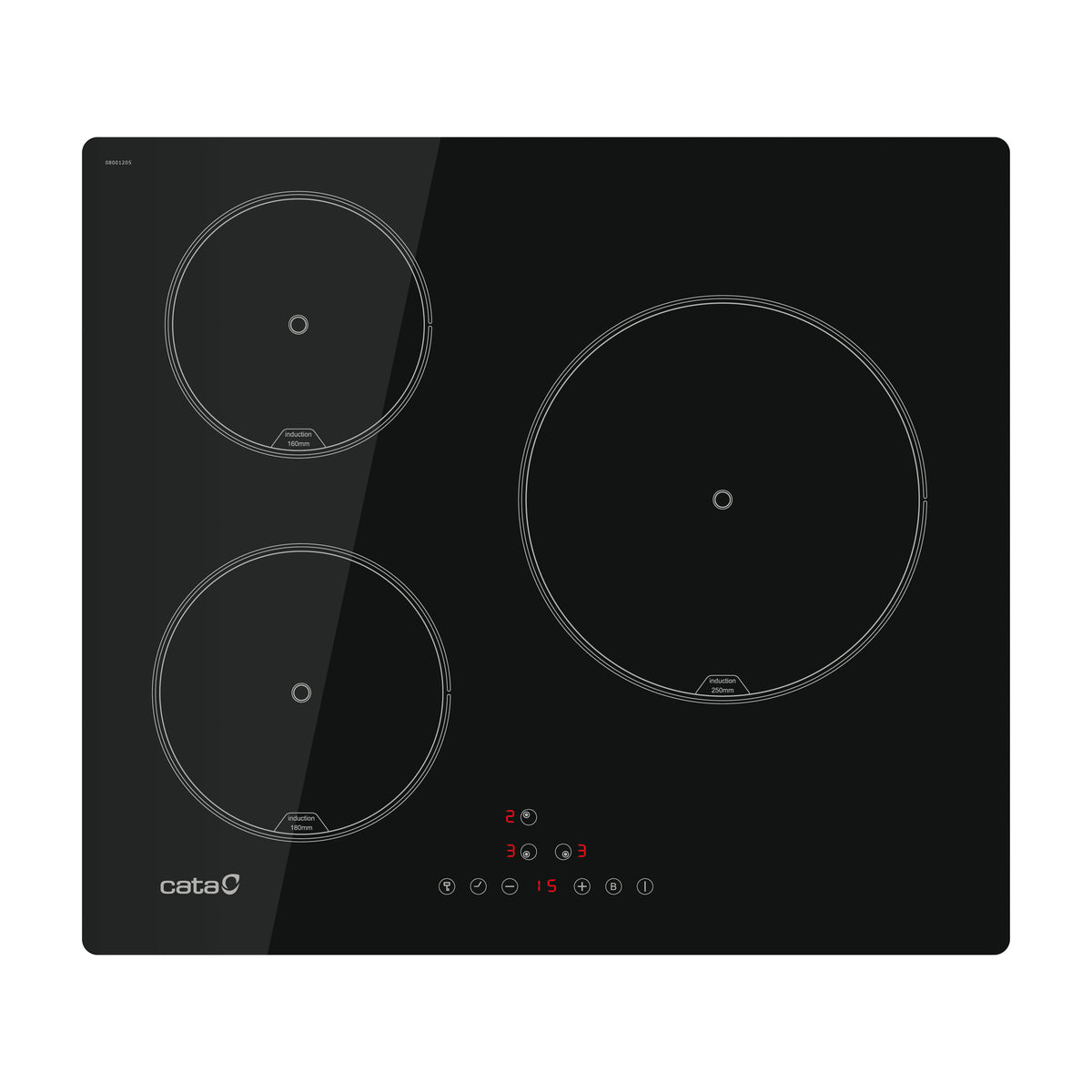 Placa de inducción CATA IB 6403E2 BK, 3 zonas y 59 cm