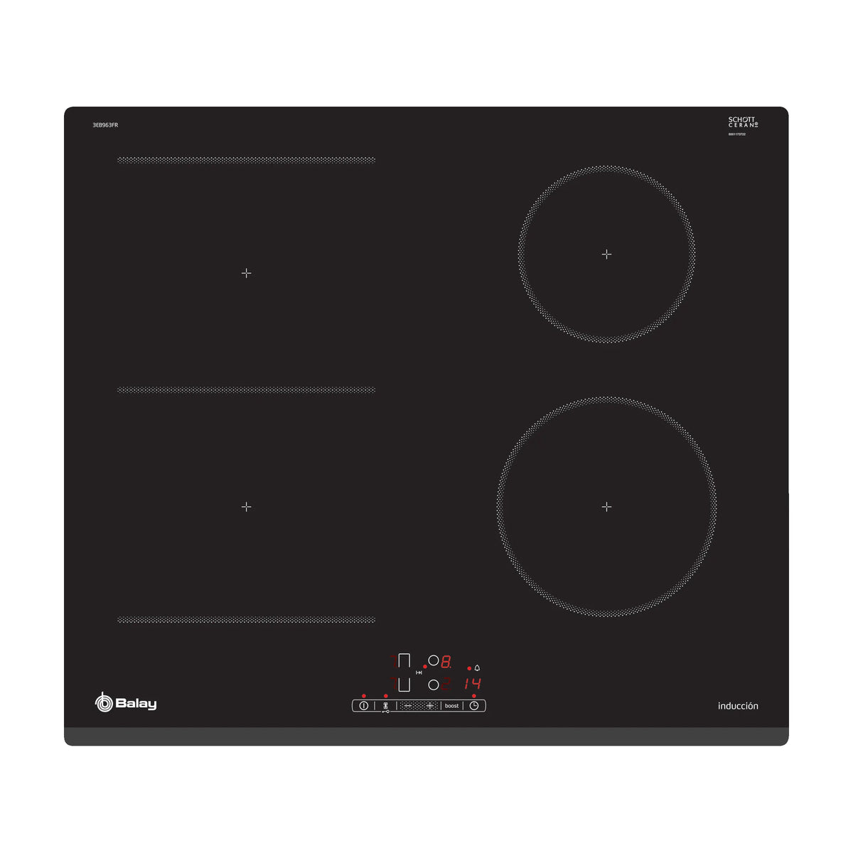 Placa de inducción Balay 3EB963FR de 60 cm con 4 zonas y función Combi
