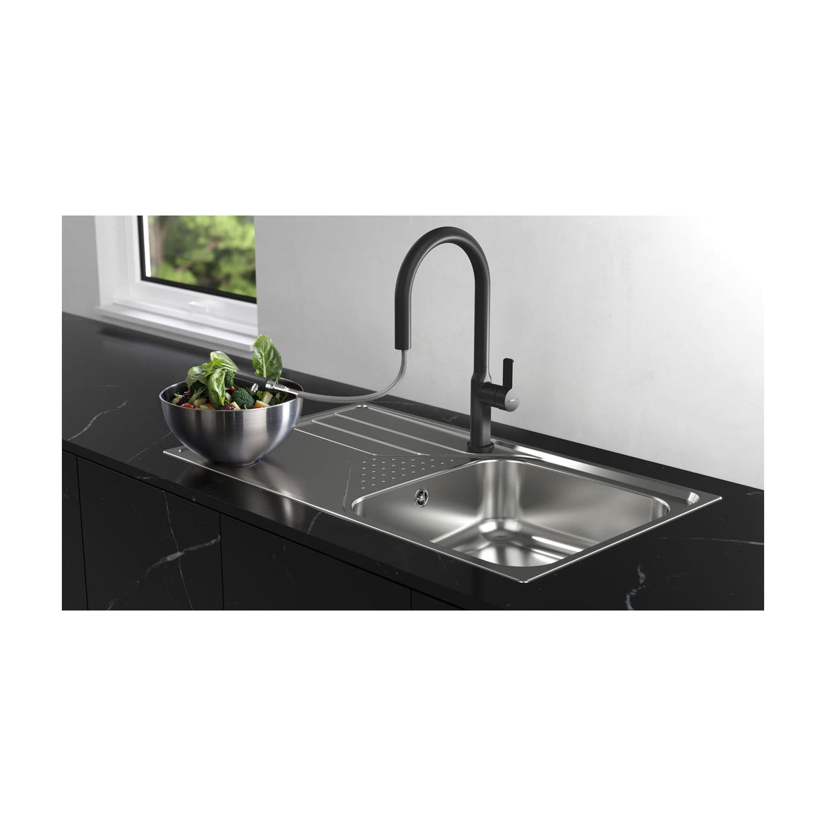 Grifo de cocina Teka Oval 9382 monomando extraíble, negro