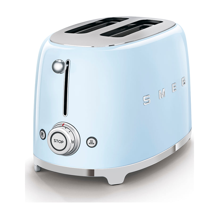 Tostadora Smeg TSF01PBEU azul celeste, 2 ranuras y 6 niveles de tostado