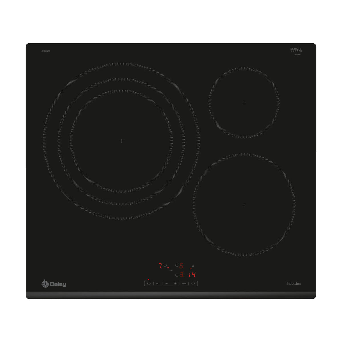 Placa de inducción Balay 3EB967FR, 60 cm, 3 zonas con zona de 32 cm