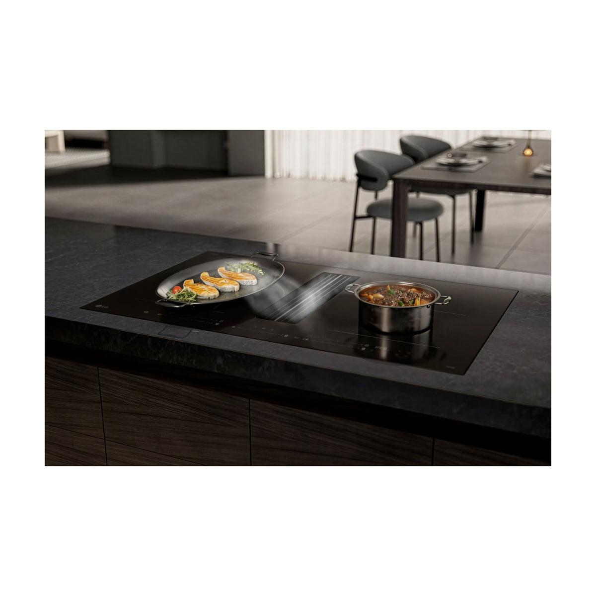 Placa de inducción con extractor LG KCH7D3227MN, 83 cm y 2 zonas flexibles