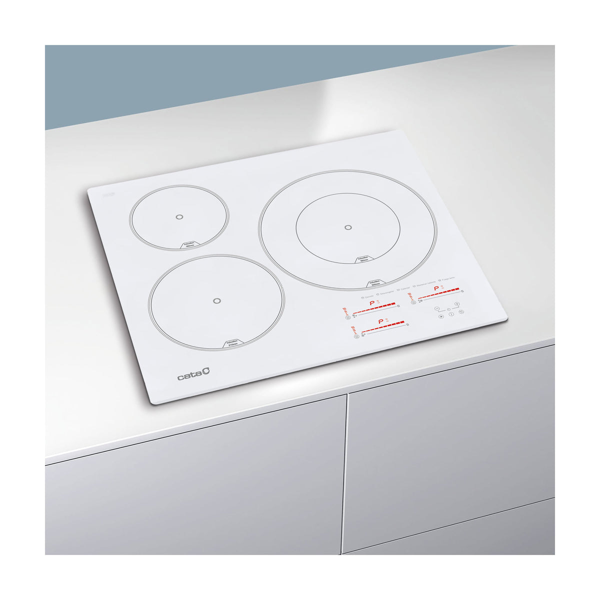 Placa de inducción CATA INSB 6030 WH, 3 zonas y 7.100 W, blanca