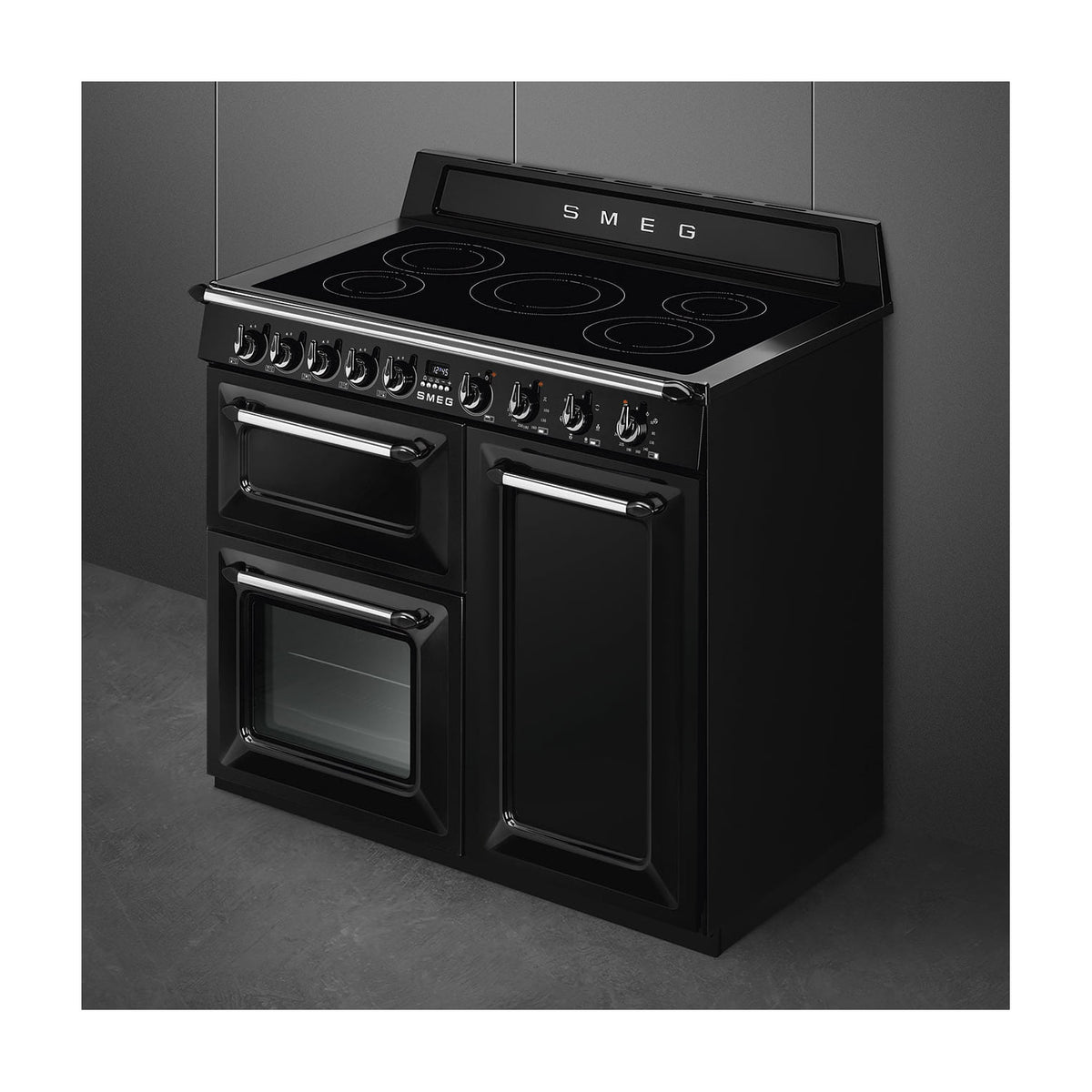 Cocina de inducción Smeg TR103IBL2, 100 cm y tres hornos, negra