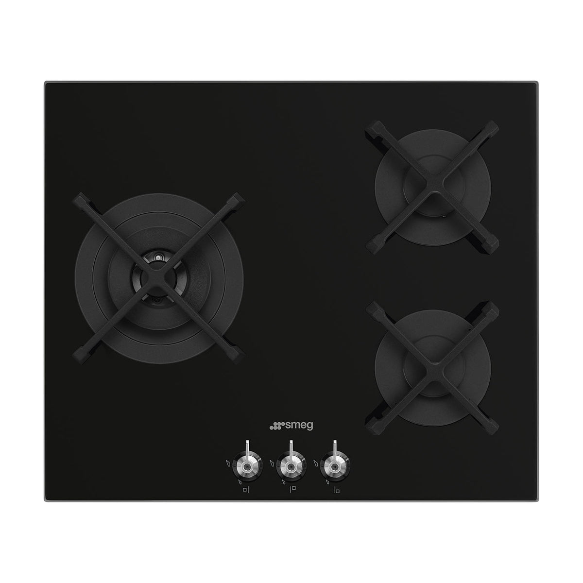 Placa de gas Smeg PV363LN de 60 cm con 3 quemadores y cristal negro