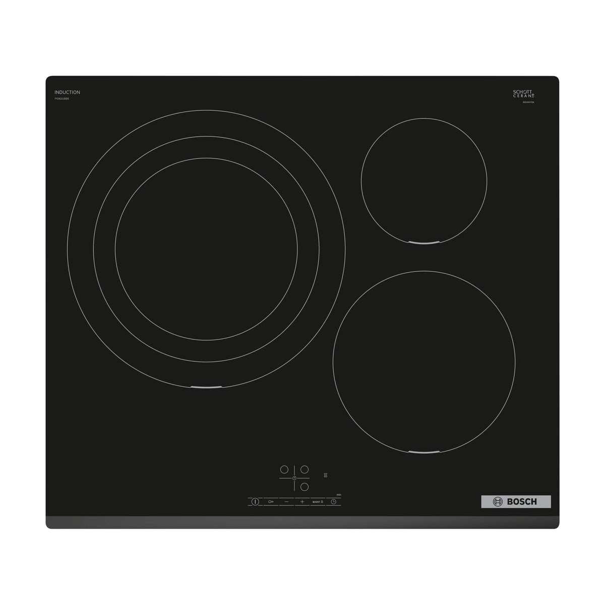 Placa de inducción Bosch PID631BB5E de 60 cm con 3 zonas y bisel delantero