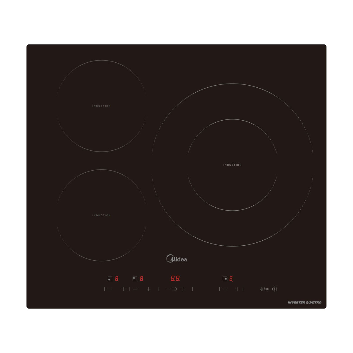 Placa de inducción Midea MIH740T467K0, 3 zonas y zona de 32 cm