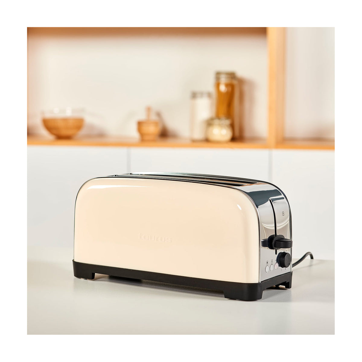 Tostadora Taurus Vintage Cream TO1401, 2 ranuras extralargas y 1400 W