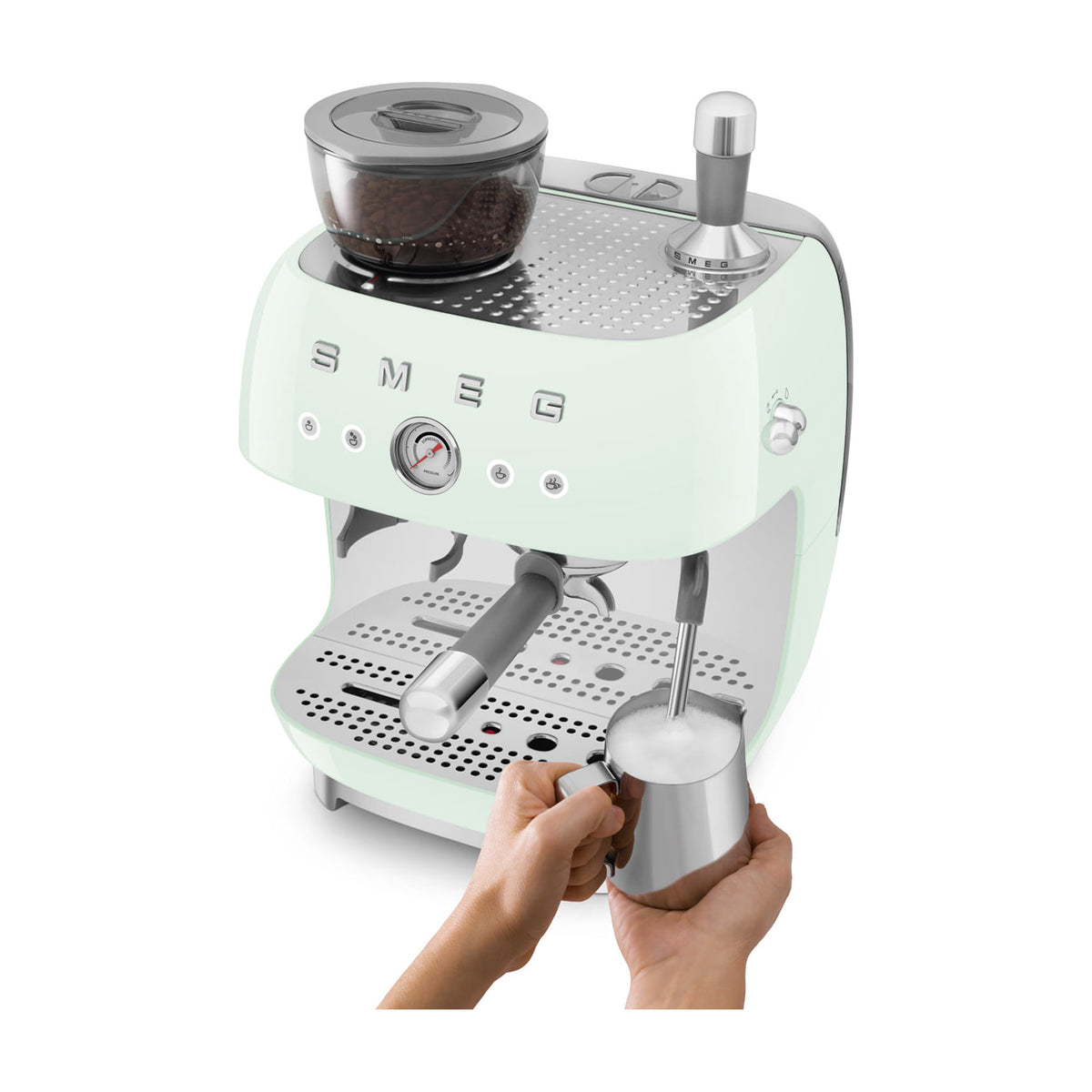 Cafetera espresso Smeg EGF03PGEU con molinillo integrado, verde pastel