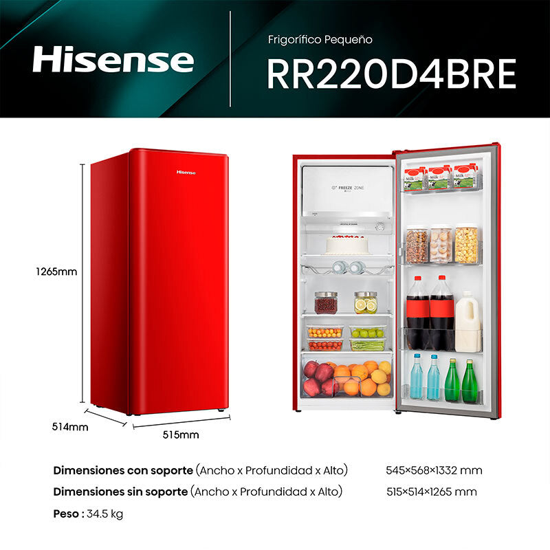 Frigorífico 1 Puerta Hisense RR220D4BRE Rojo (1)