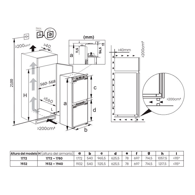 Frigorífico Combi integrable Hisense RB3B250SAWE (1)