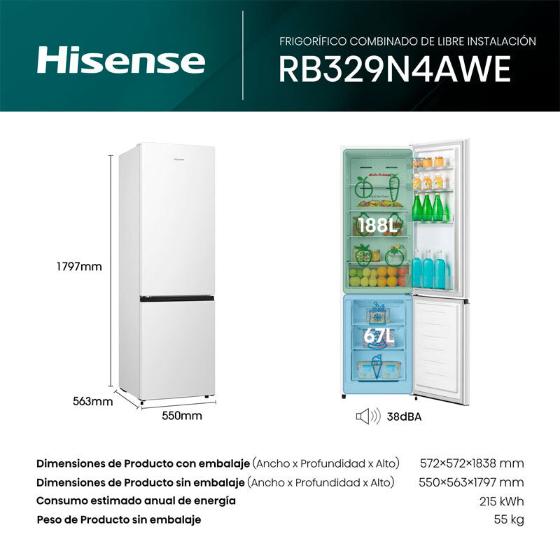 Frigorífico Combi Hisense RB329N4AWE Blanco (1)