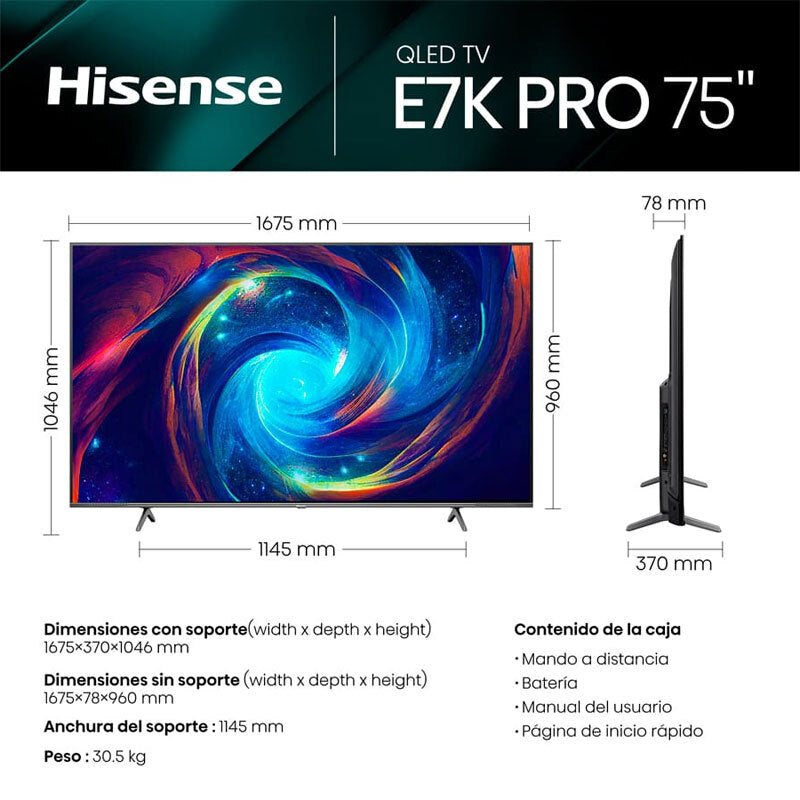 TV Hisense 75E7KQ PRO QLED 4K 75'' (1)